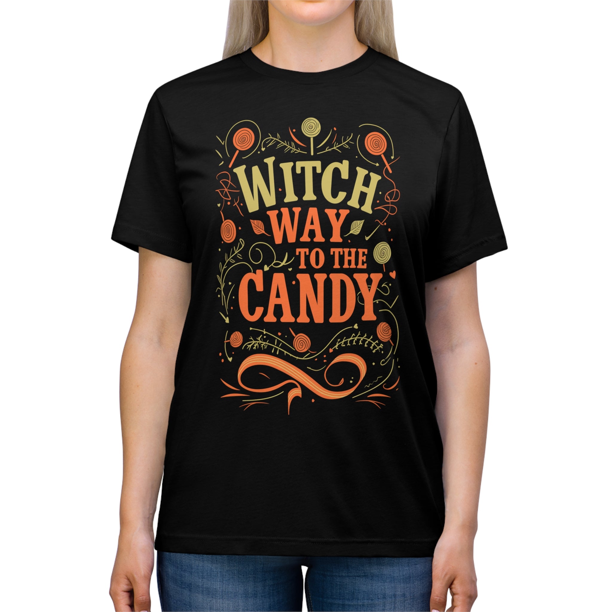 Witch Way To The Candy Lolipops Womens Halloween Booteek Triblend Tee