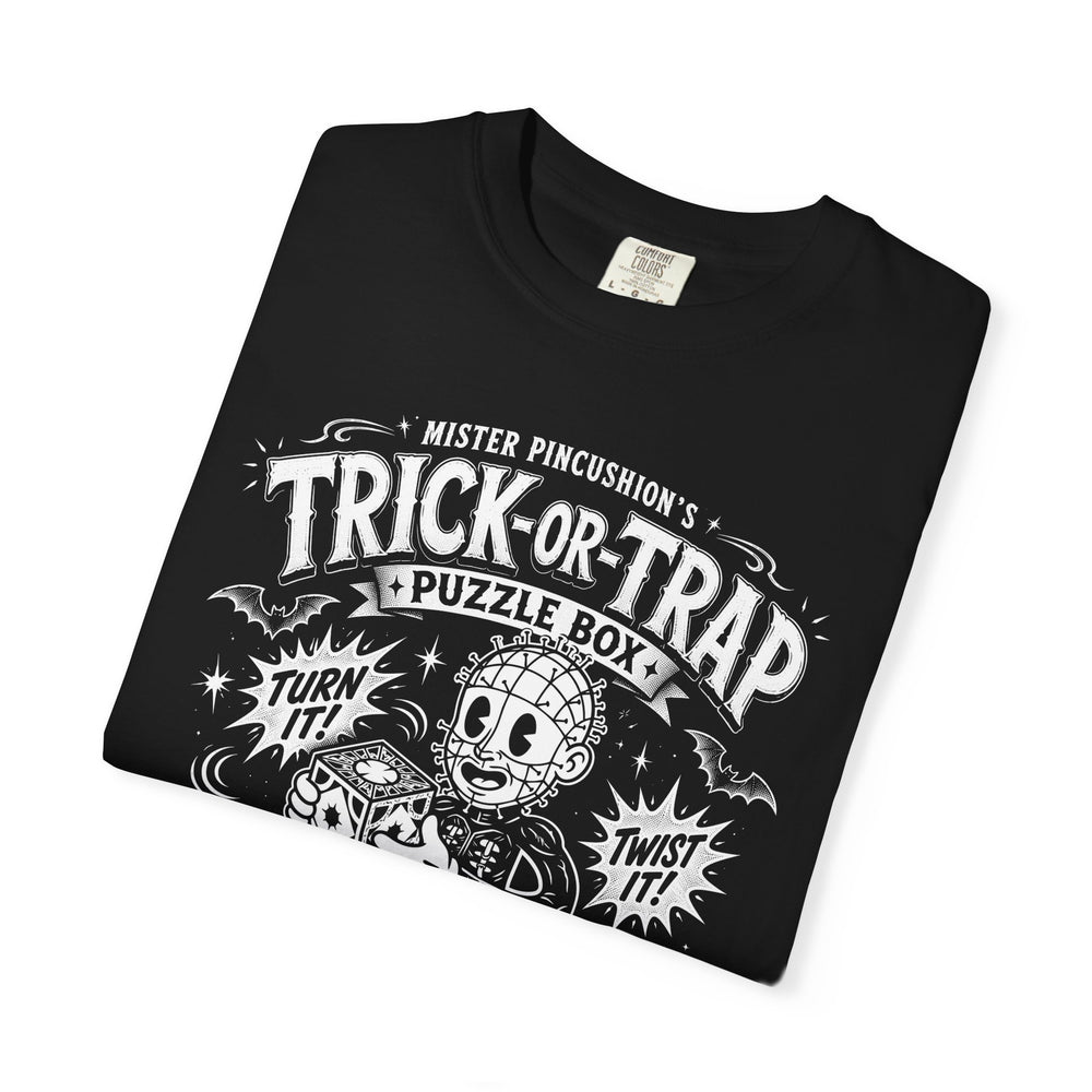 Mr. Pincushion's Trick-or-Trap Puzzle Box Men's Relaxed Fit Halloween Tee