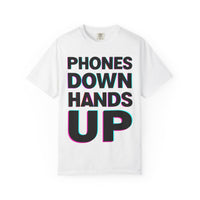Phones Down Hands Up Mens ATOMYK Music Festival Short Sleeve Tee