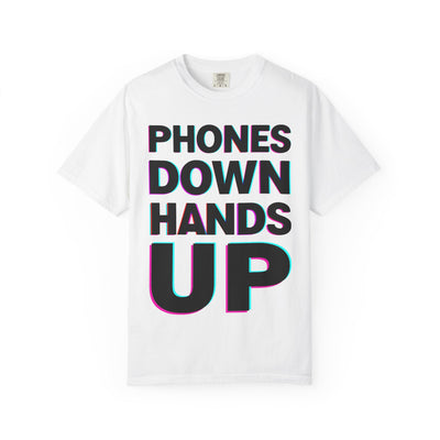 Phones Down Hands Up Mens ATOMYK Music Festival Short Sleeve Tee
