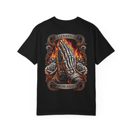 Salvation From Ashes Praying Hands &amp; Roses Mens Muerte Short Sleeve Tee