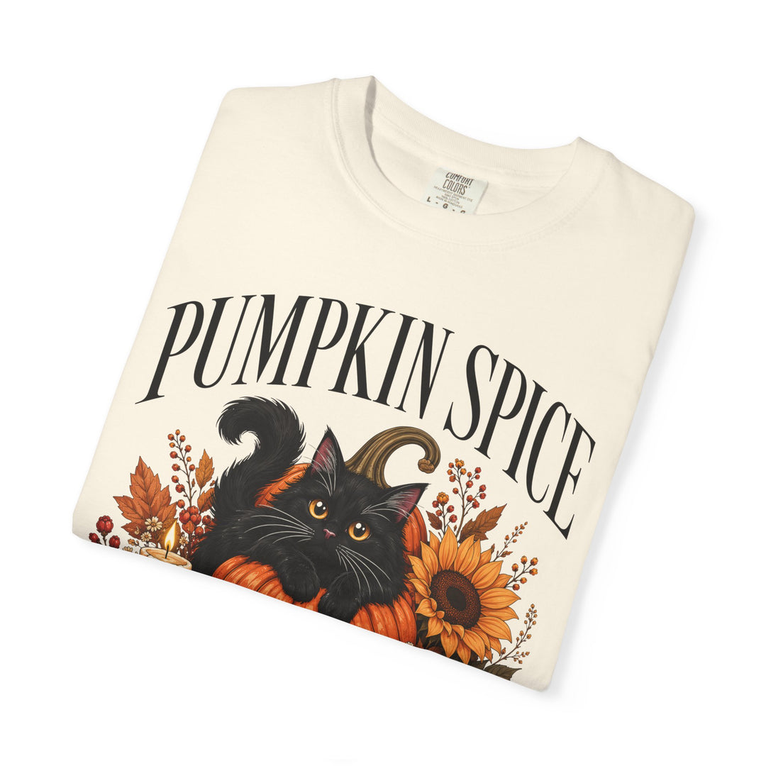 Pumpkin Spice &amp; Everything Nice Foral Cat Womens WUNDERLAND Backyard Dept Halloween Booteek Short Sleeve Tee