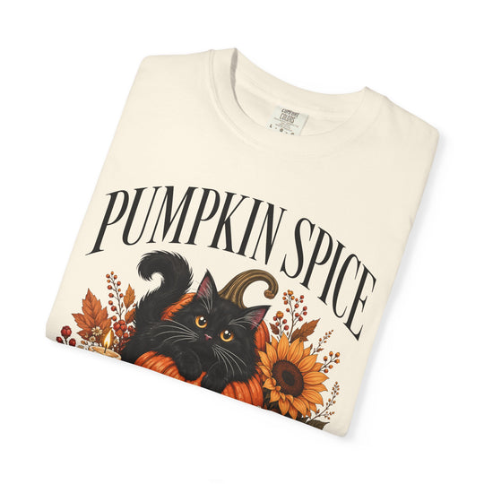 Pumpkin Spice &amp; Everything Nice Foral Cat Womens WUNDERLAND Backyard Dept Halloween Booteek Short Sleeve Tee
