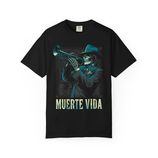 Skull Trumpet Day of the Dead Jazz  Tee Mens Muerte Vida Short Sleeve Tee