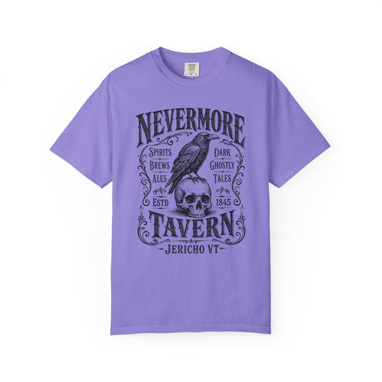 Nevermore Tavern Raven &amp; Skull Gothic Pub Mens WUNDERLAND Halloween Booteek Short Sleeve Tee