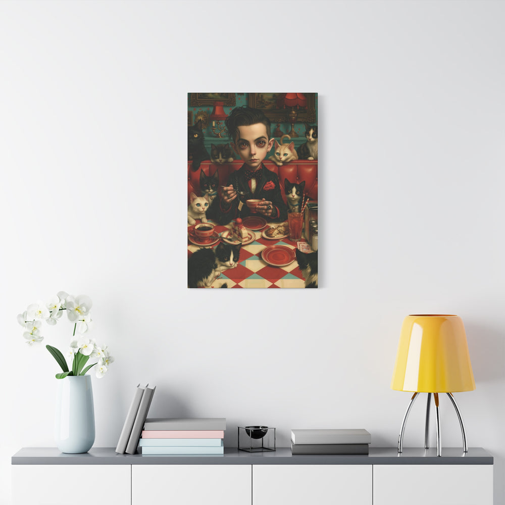 Gothic Boy with Cats Matte Stretched Canvas Wall Art