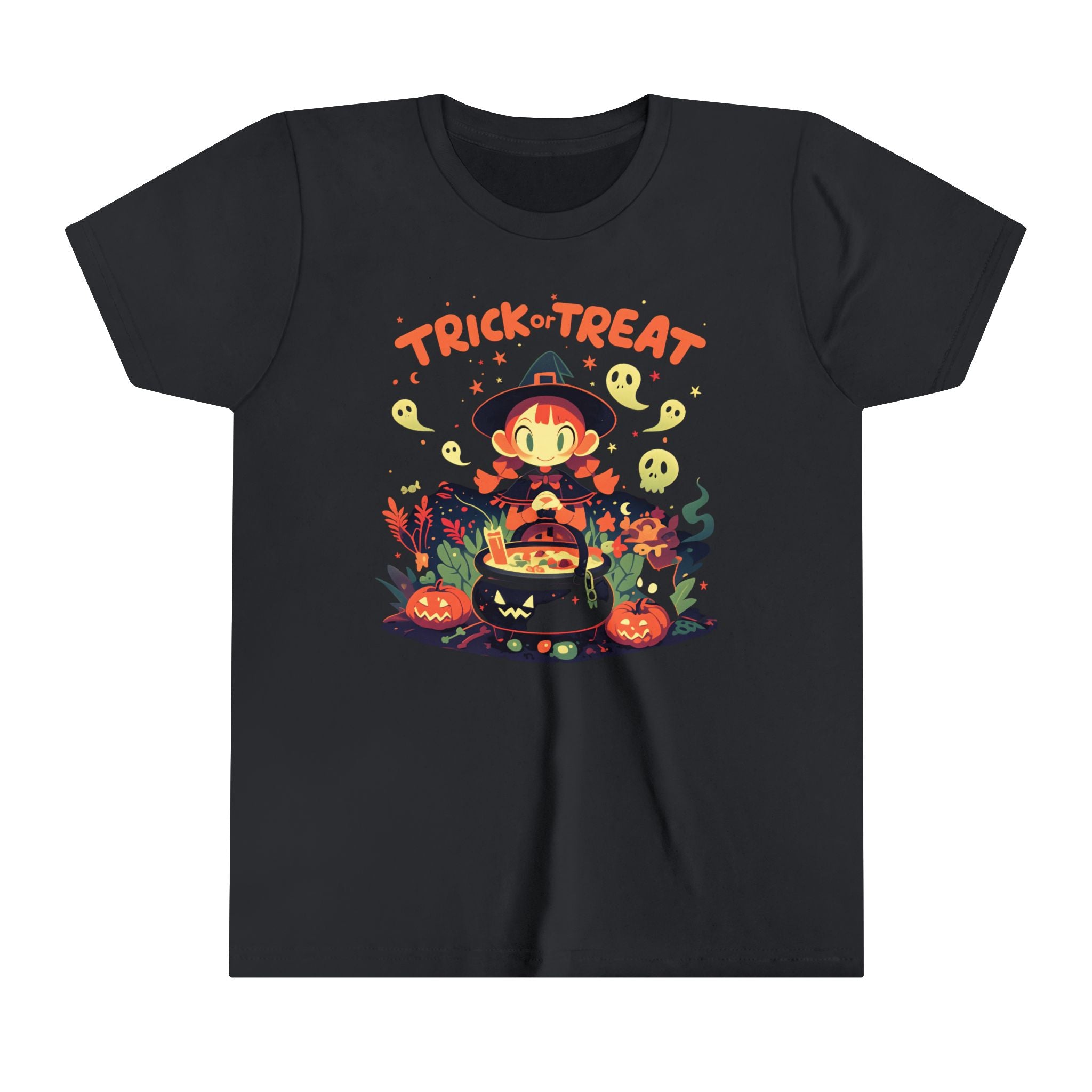 Trick Or Treat Witch Cauldron Girls Halloween Short Sleeve Tee