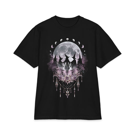 Mystic Floral Witch Moon Heavyweight Boxy Fit Halloween Tee