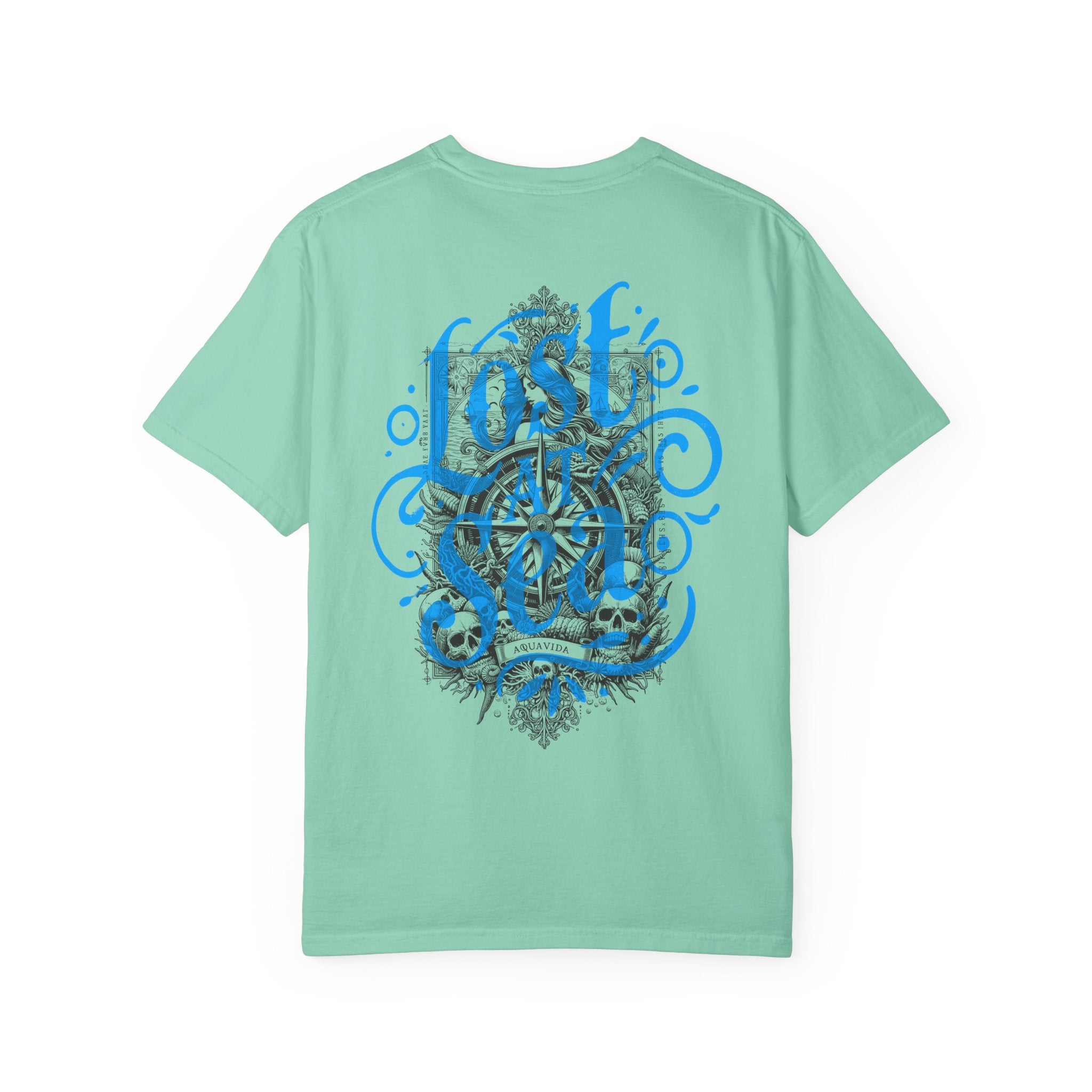 LOST AT SEA NAUTICAL COMPASS SKULLS Mens AQUA VIDA Short Sleeve Tee
