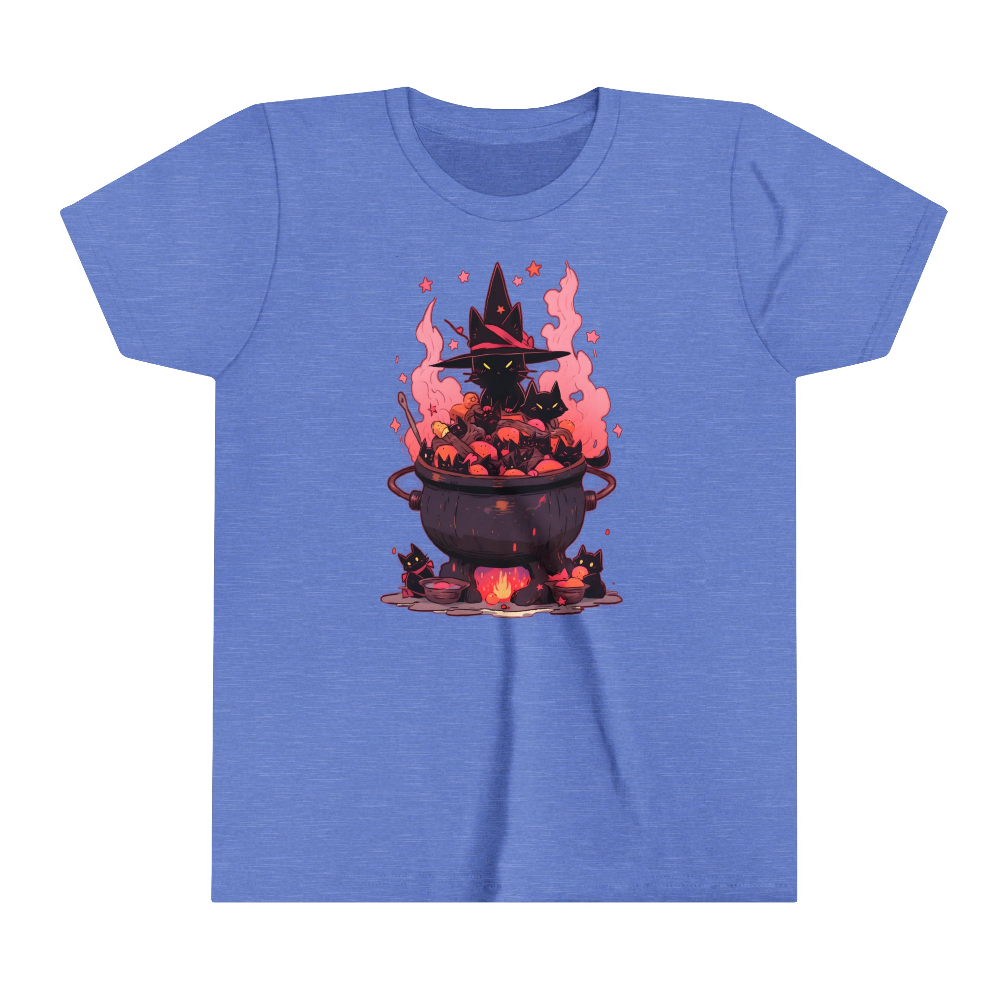 Witchy Kitty Cauldron Girls Halloween Short Sleeve Tee