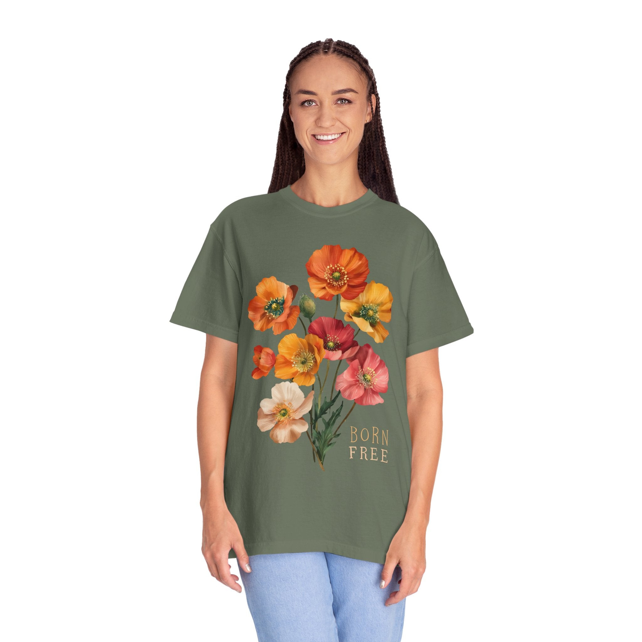 Born Free Poppies Womens L'Atomique Comfort Colors Short Sleeve Tee