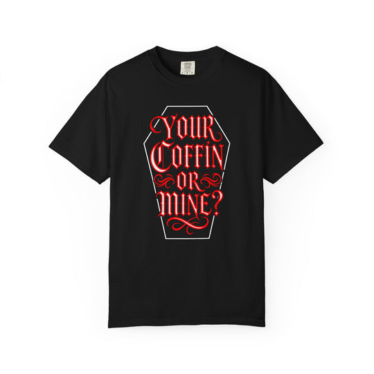 "Your Coffin or Mine?" Gothic Coffin Womens WUNDERLAND Halloween Booteek Short Sleeve Tee