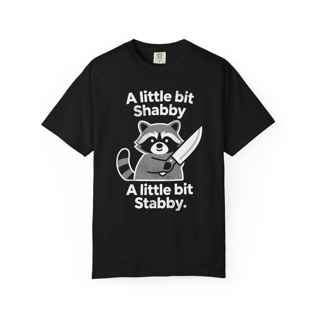 A Little Bit Shabby A Little Bit Stabby Raccoon Womens WUNDERLAND Backyard Dept Halloween Booteek Short Sleeve Tee