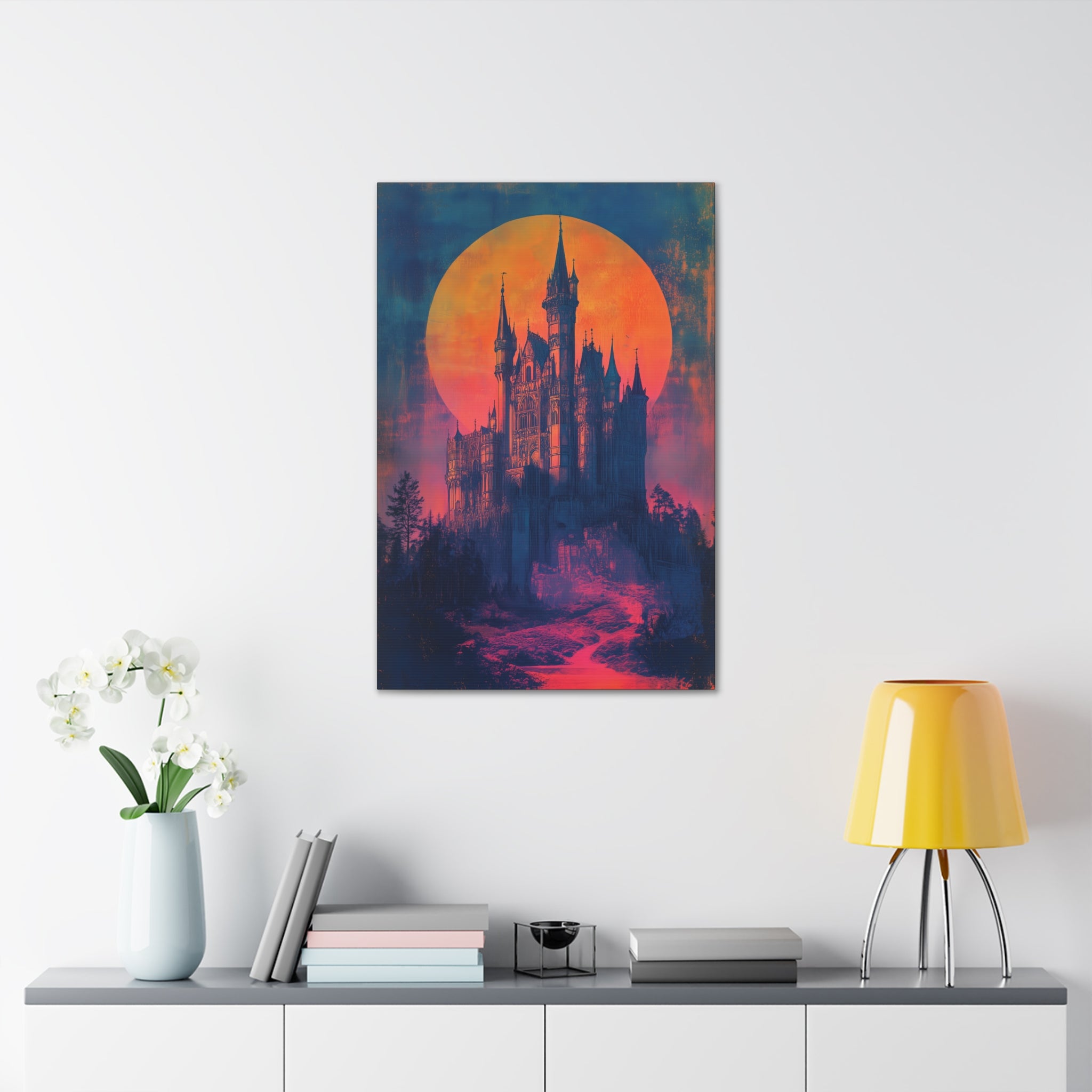 Castle Under A Neon Sky Canvas Print