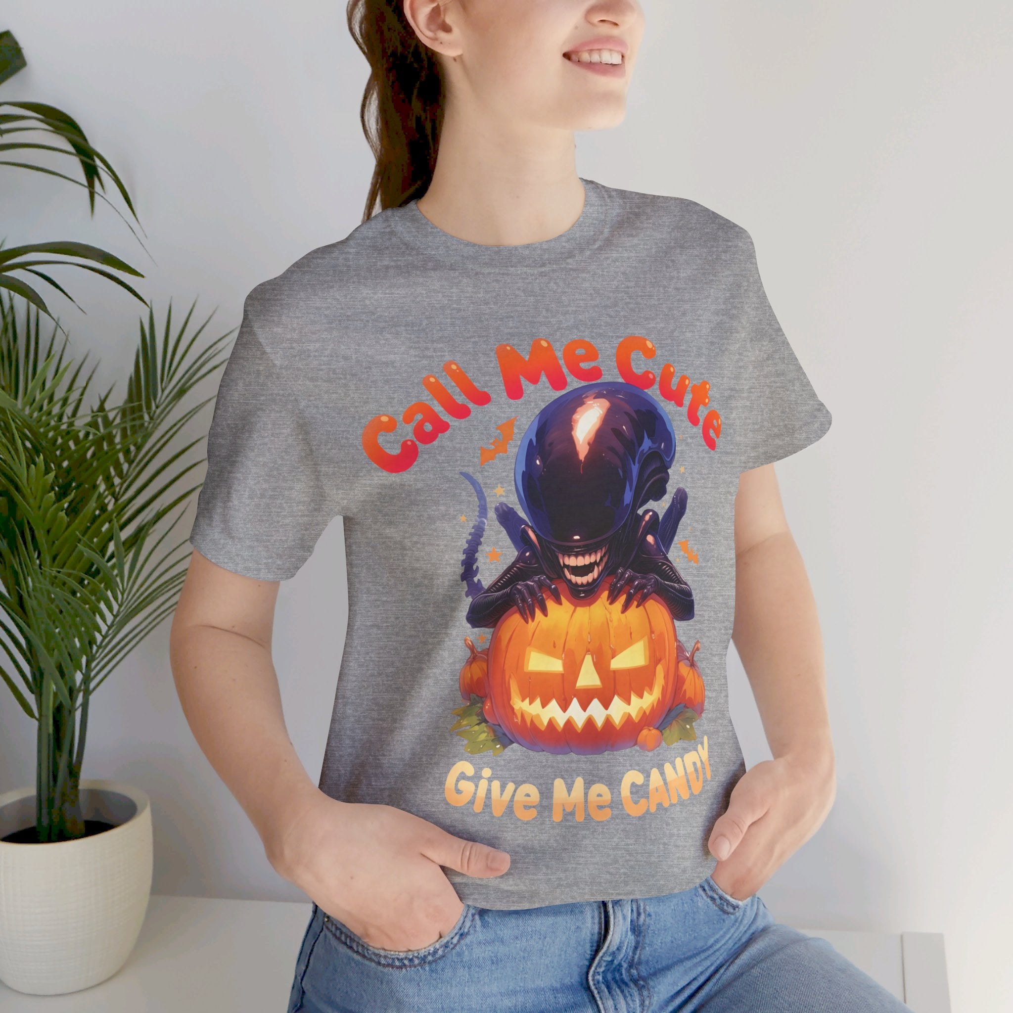 Call Me Cute Give Me Candy Womens Halloween Booteek Jersey Short Sleeve Tee