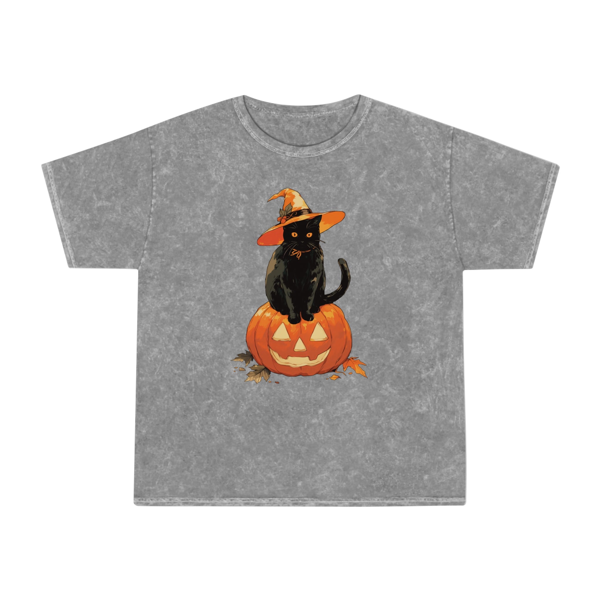 Witchy Kitty Womens Halloween Booteek Mineral Wash T-Shirt