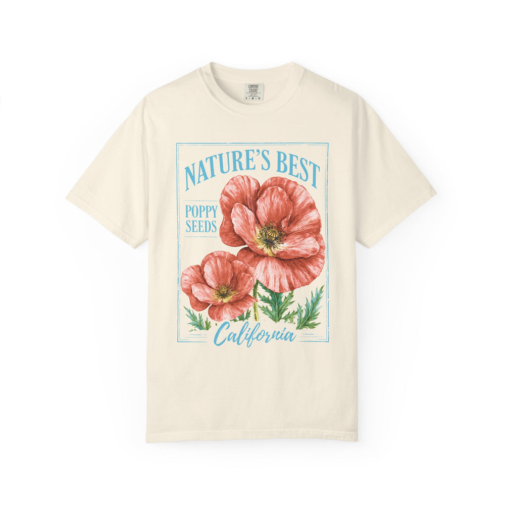 Nature's Best Poppy Seeds California Womens L'Atomique Relaxed Fit Comfort Colors Graphic Tee
