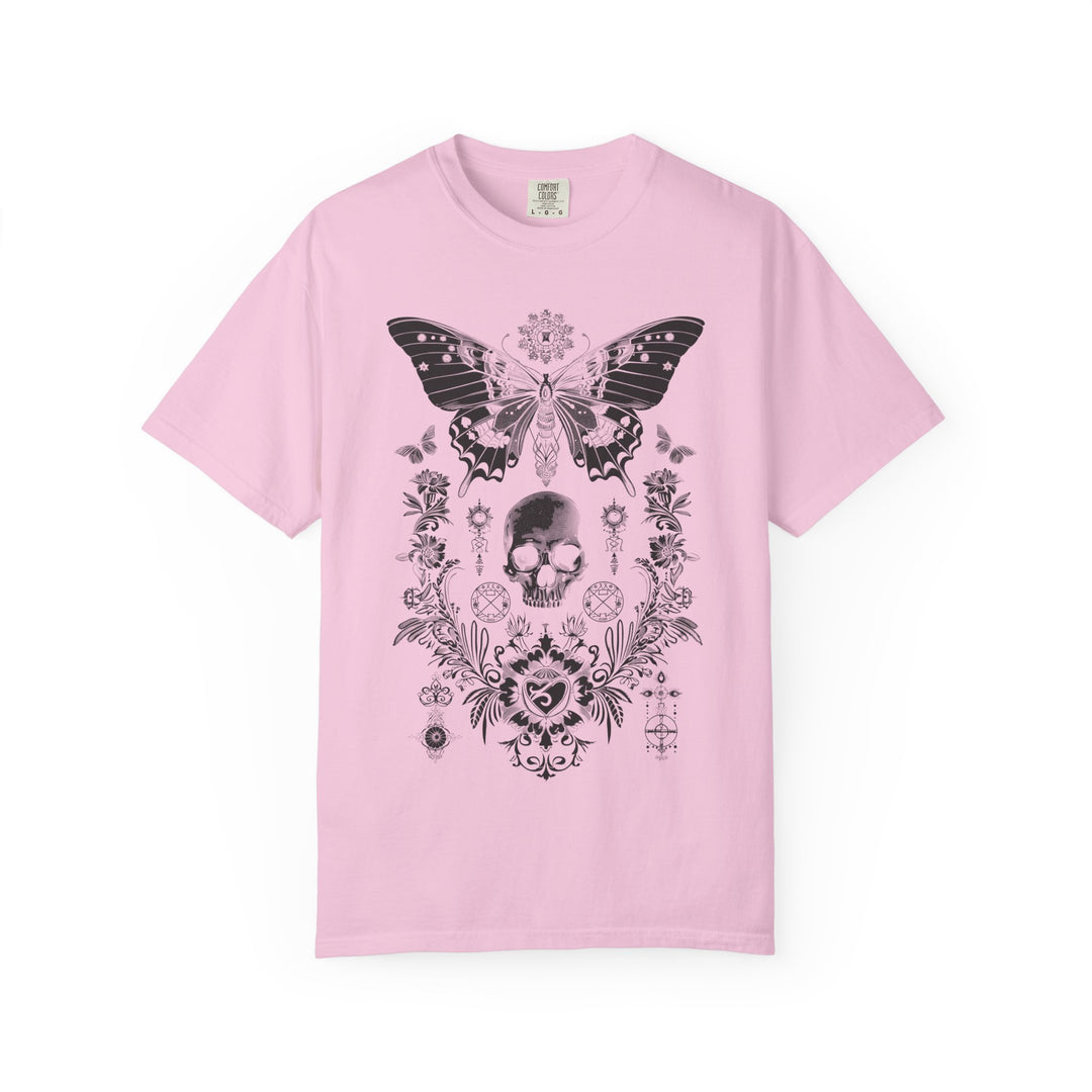 Mystical Skull Flora and Moth Womens WUNDERLAND Backyard Dept Halloween Booteek Short Sleeve Tee