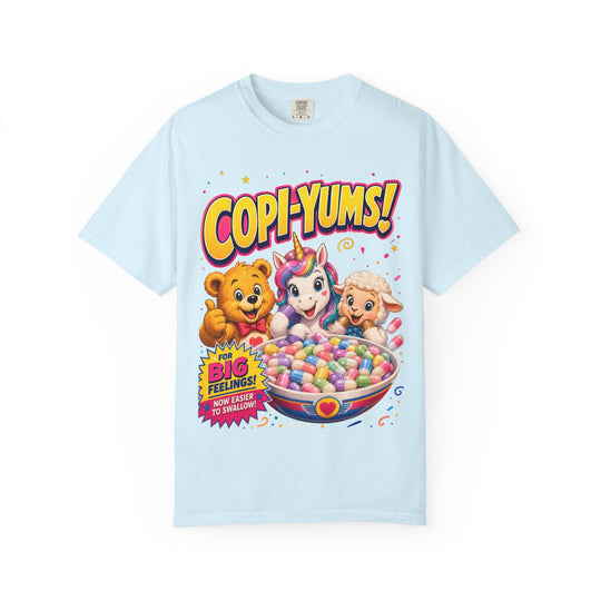 "Copi-Yums! For Big Feelings" Retro Cartoon Copium Mens ATOMYK Short Sleeve Tee