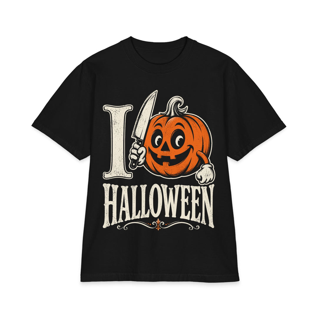 I Love Halloween Pumpkin Heavyweight Boxy Fit Halloween Tee