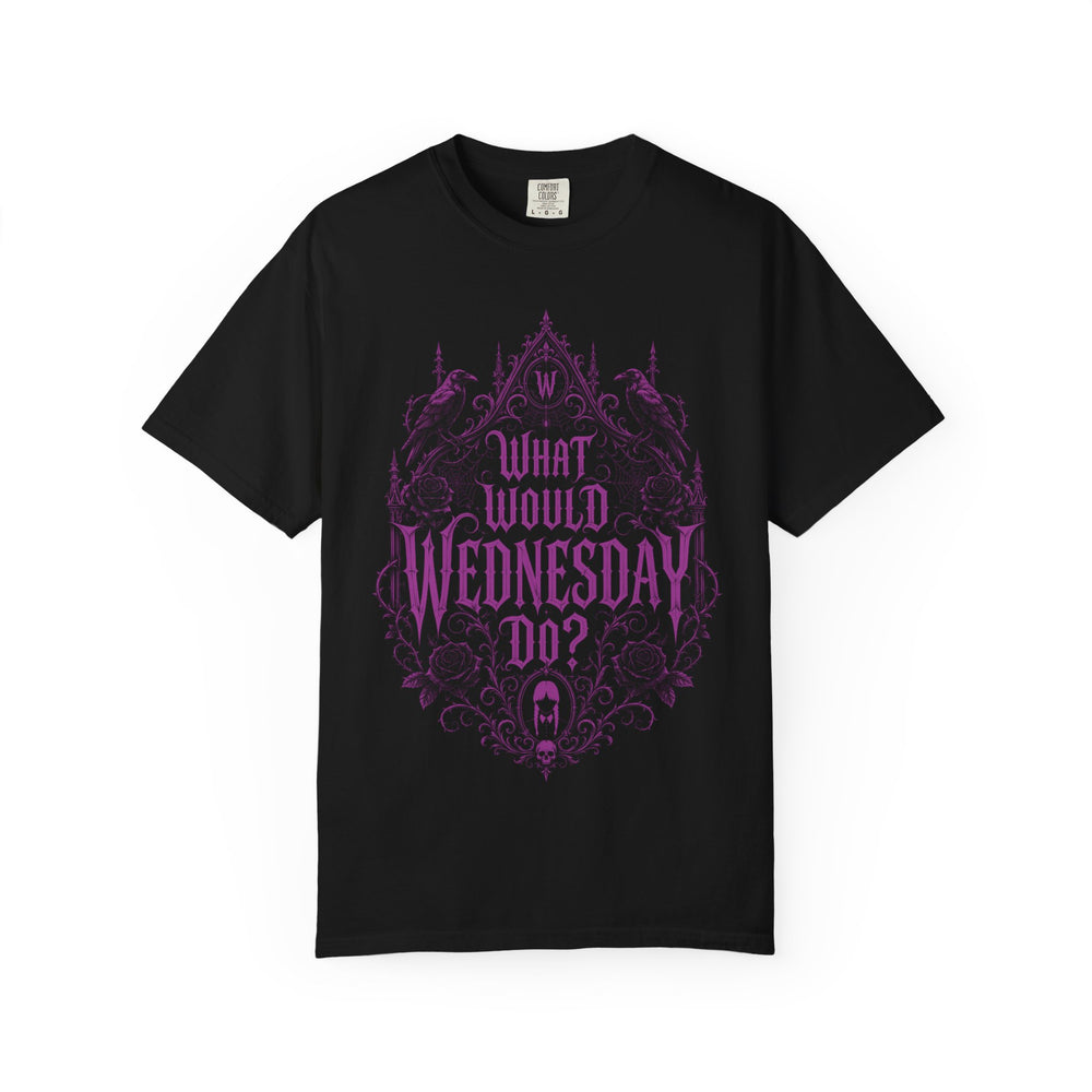 What Would Wednesday Do? Womens WUNDERLAND Halloween Booteek Short Sleeve Tee