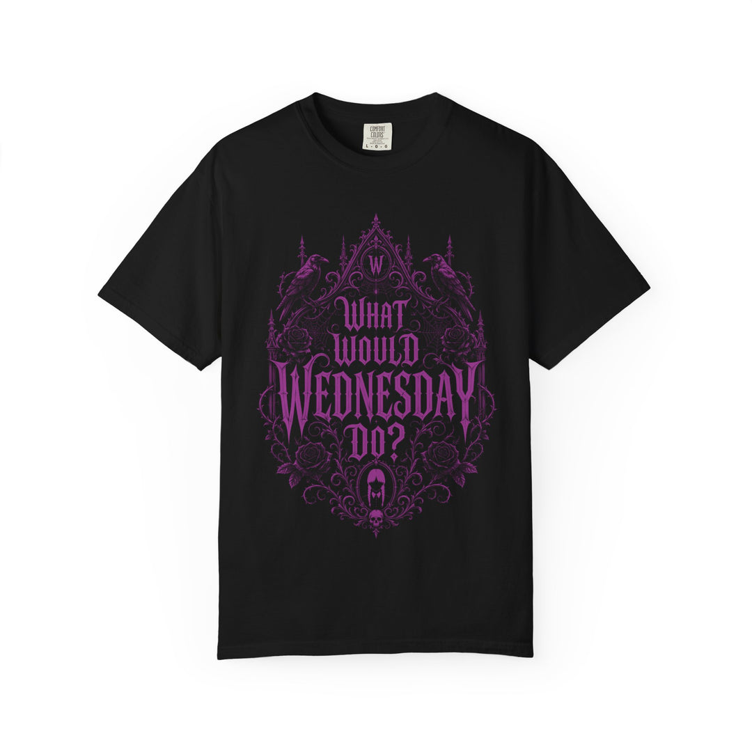 What Would Wednesday Do? Womens WUNDERLAND Halloween Booteek Short Sleeve Tee