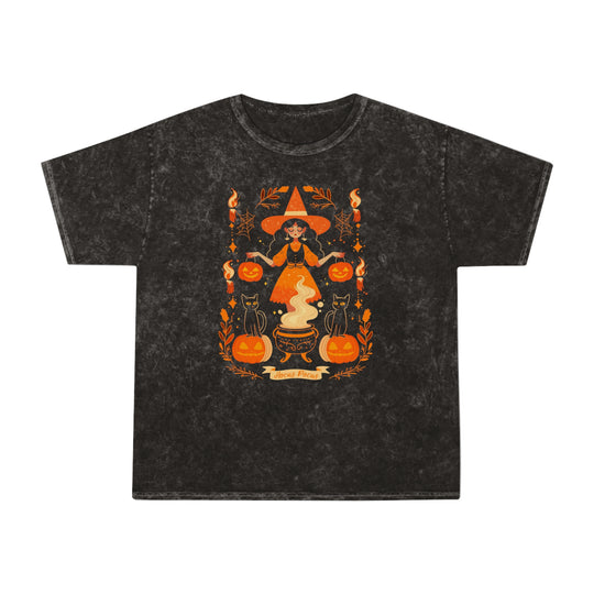Hocus Pocus Folk Witch Womens Halloween Booteek Mineral Wash T-Shirt