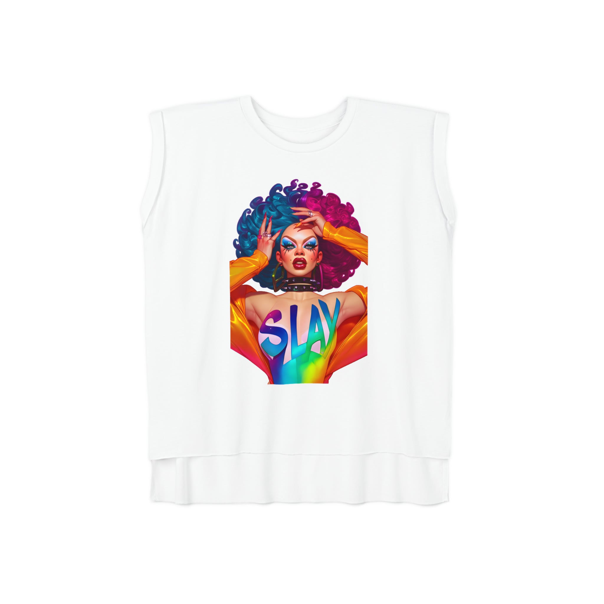 Kikki Slay Womens Pride 24 Flowy Rolled Cuffs Muscle Tee