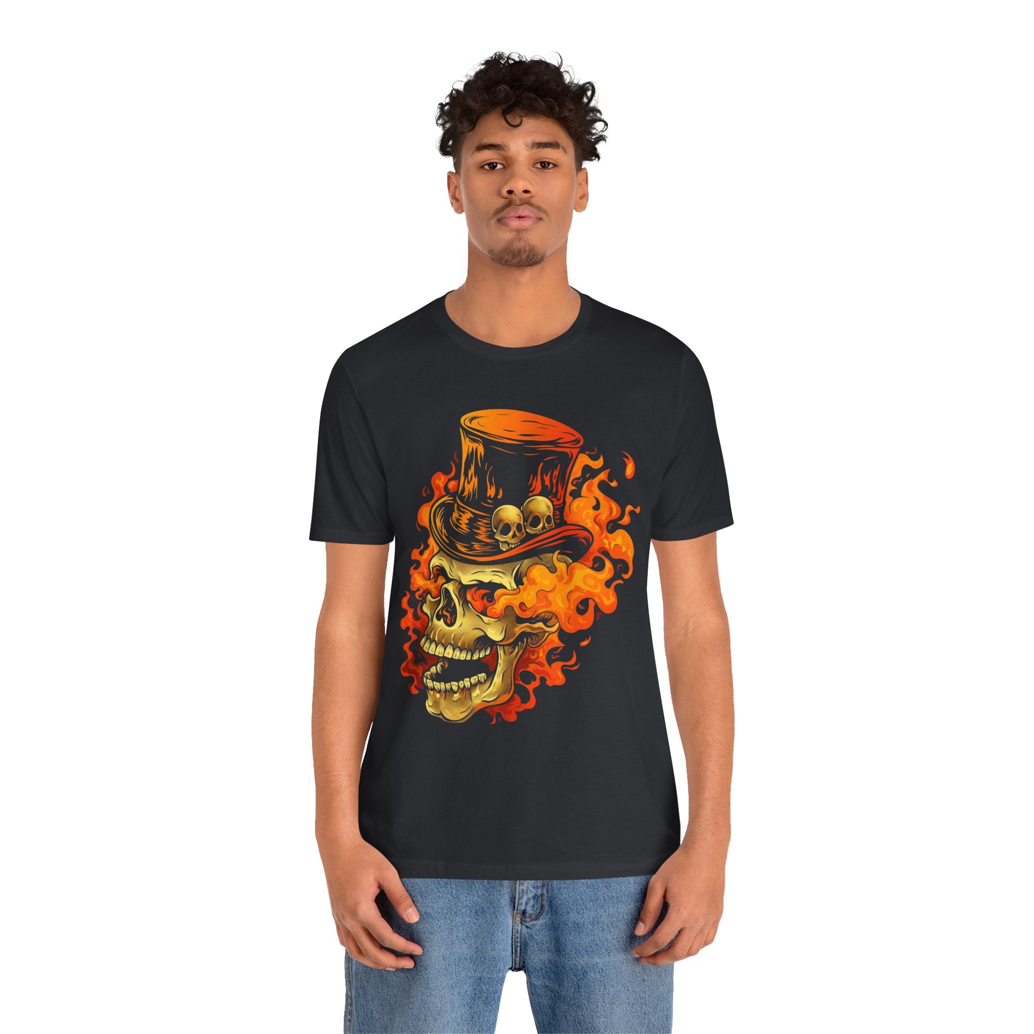 Flaming Tophat Skull Mens Halloween Booteek Jersey Short Sleeve Tee