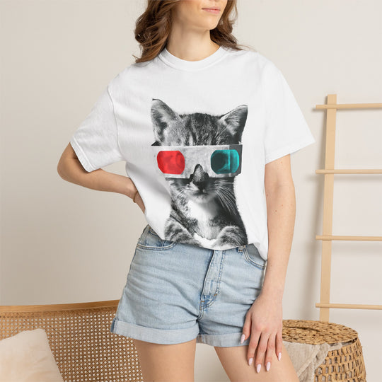 3D Glasses Kitten — Retro Cat Graphic Tee Womens L&