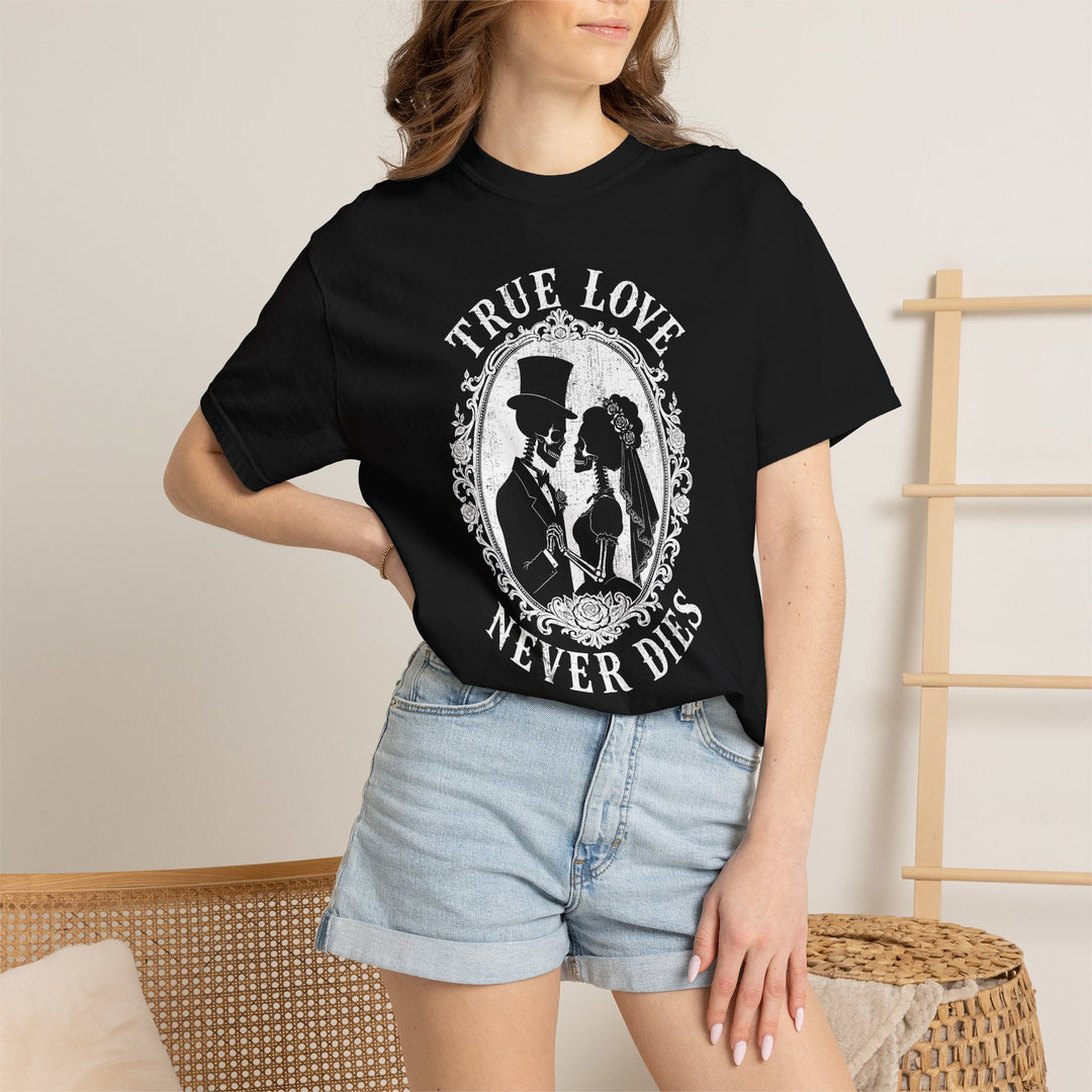 True Love Never Dies Skeleton Silhouettes Womens WUNDERLAND Halloween Booteek Short Sleeve Tee