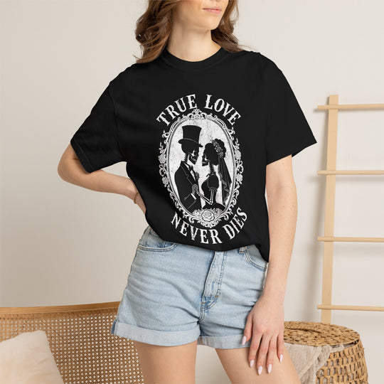 True Love Never Dies Skeleton Silhouettes Womens WUNDERLAND Halloween Booteek Short Sleeve Tee