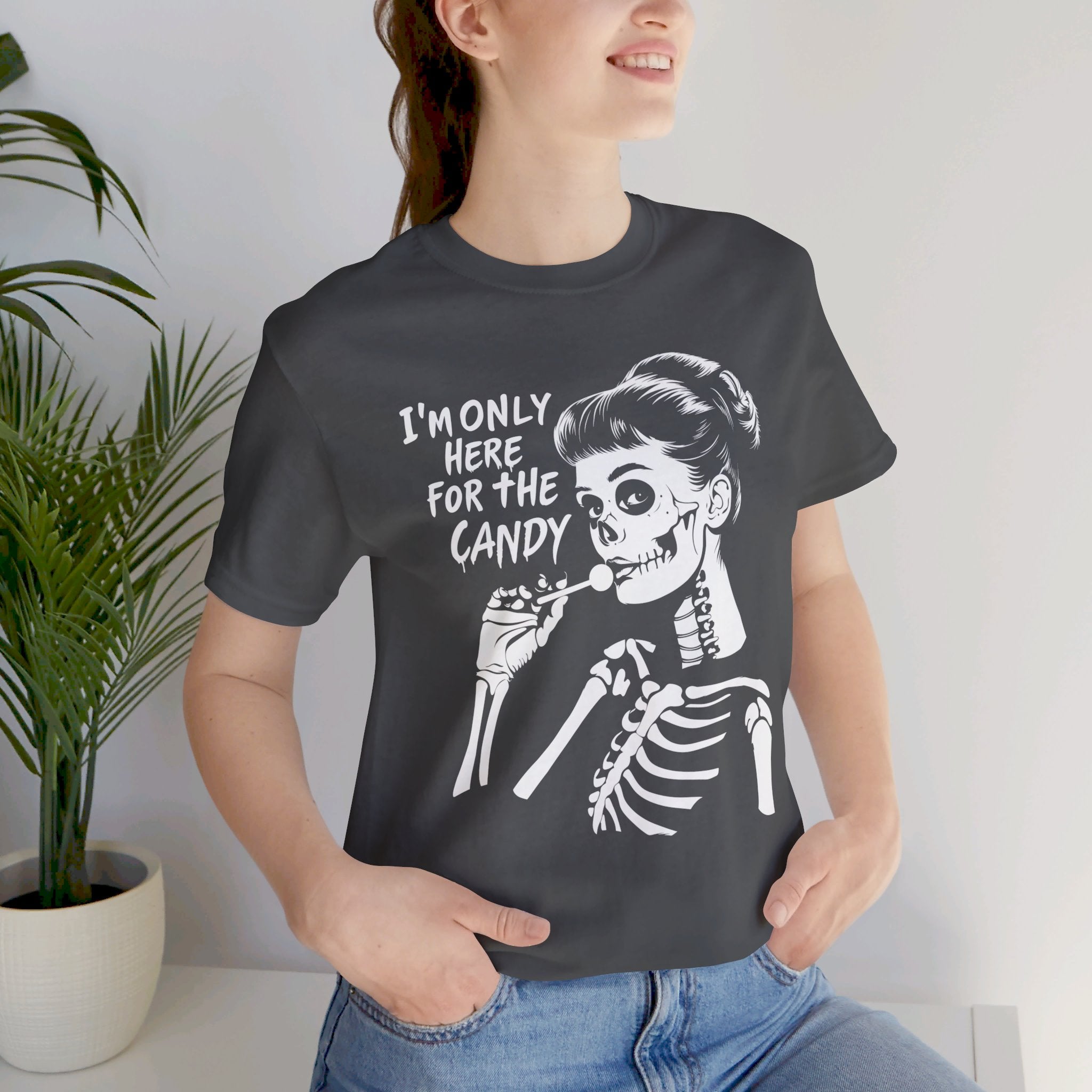 I’m Only Here For The Candy Womens Halloween Booteek Jersey Short Sleeve Tee