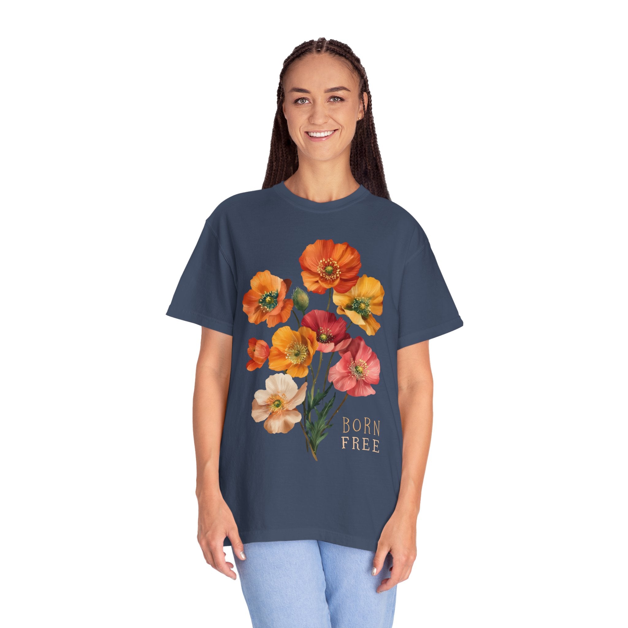 Born Free Poppies Womens L'Atomique Comfort Colors Short Sleeve Tee