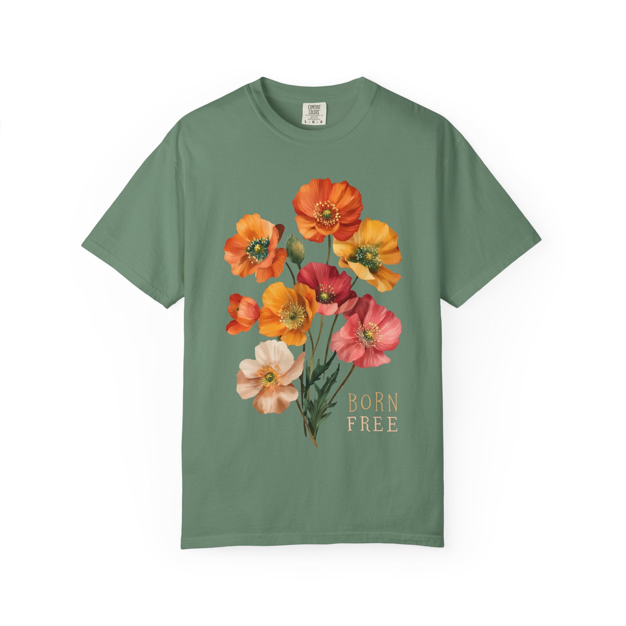 Born Free Poppies Womens L'Atomique Comfort Colors Short Sleeve Tee