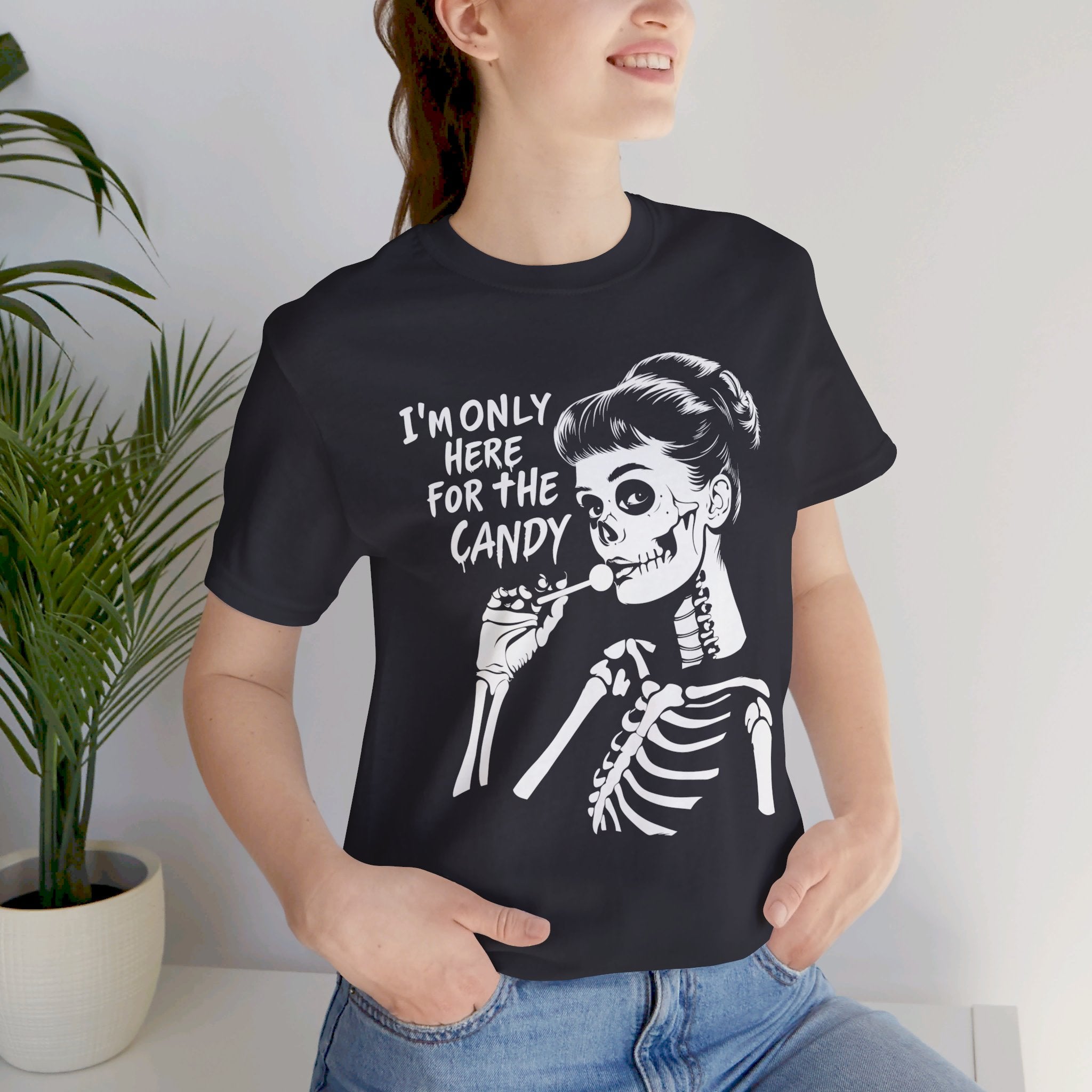 I’m Only Here For The Candy Womens Halloween Booteek Jersey Short Sleeve Tee