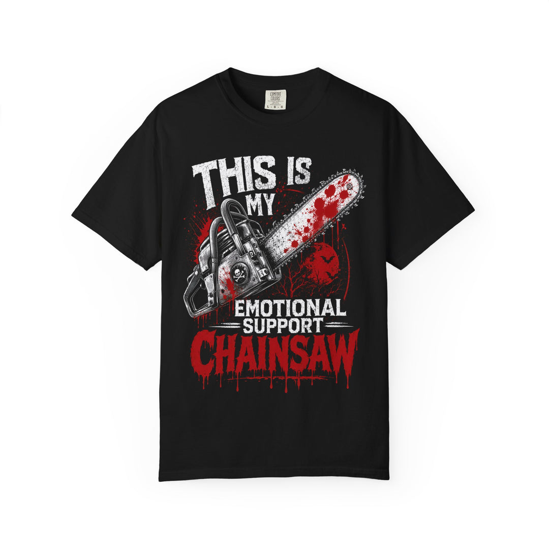 This is My Emotional Support Chainsaw Funny Mens WUNDERLAND Halloween Booteek Short Sleeve Tee