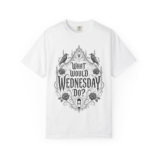 What Would Wednesday Do? Womens WUNDERLAND Halloween Booteek Short Sleeve Tee