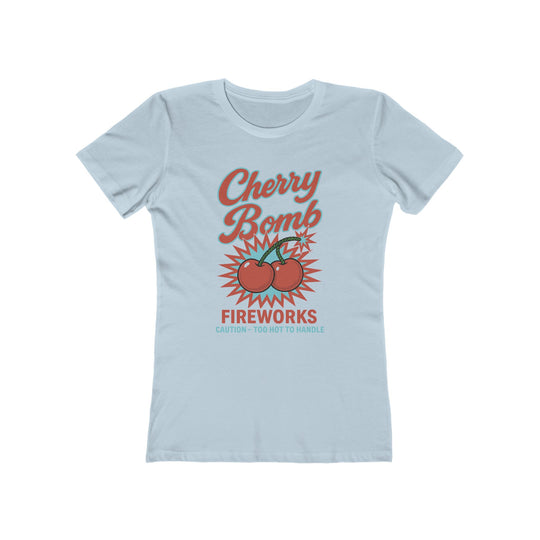 Cherry Bomb Fireworks 4th of July Liberty Womens L'Atomique Backyard Dept Boyfriend Graphic Tee