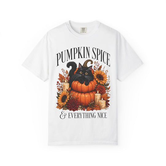 Pumpkin Spice &amp; Everything Nice Foral Cat Womens WUNDERLAND Backyard Dept Halloween Booteek Short Sleeve Tee