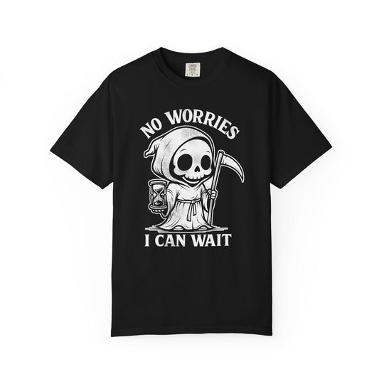 No Worries I Can Wait Grim Reaper Mens WUNDERLAND Halloween Booteek Short Sleeve Tee