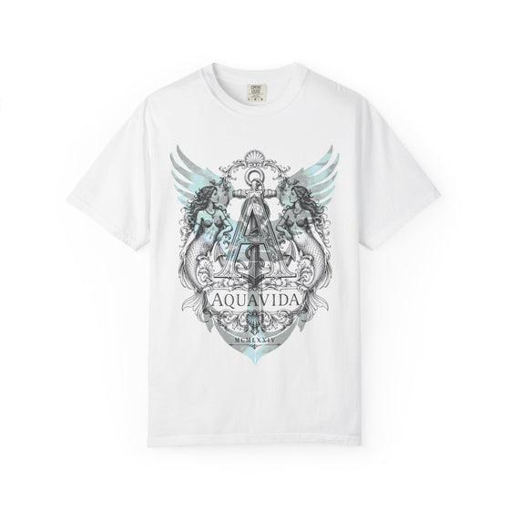 Mermaids Crest Winged Anchor Mens AQUA VIDA Short Sleeve Tee