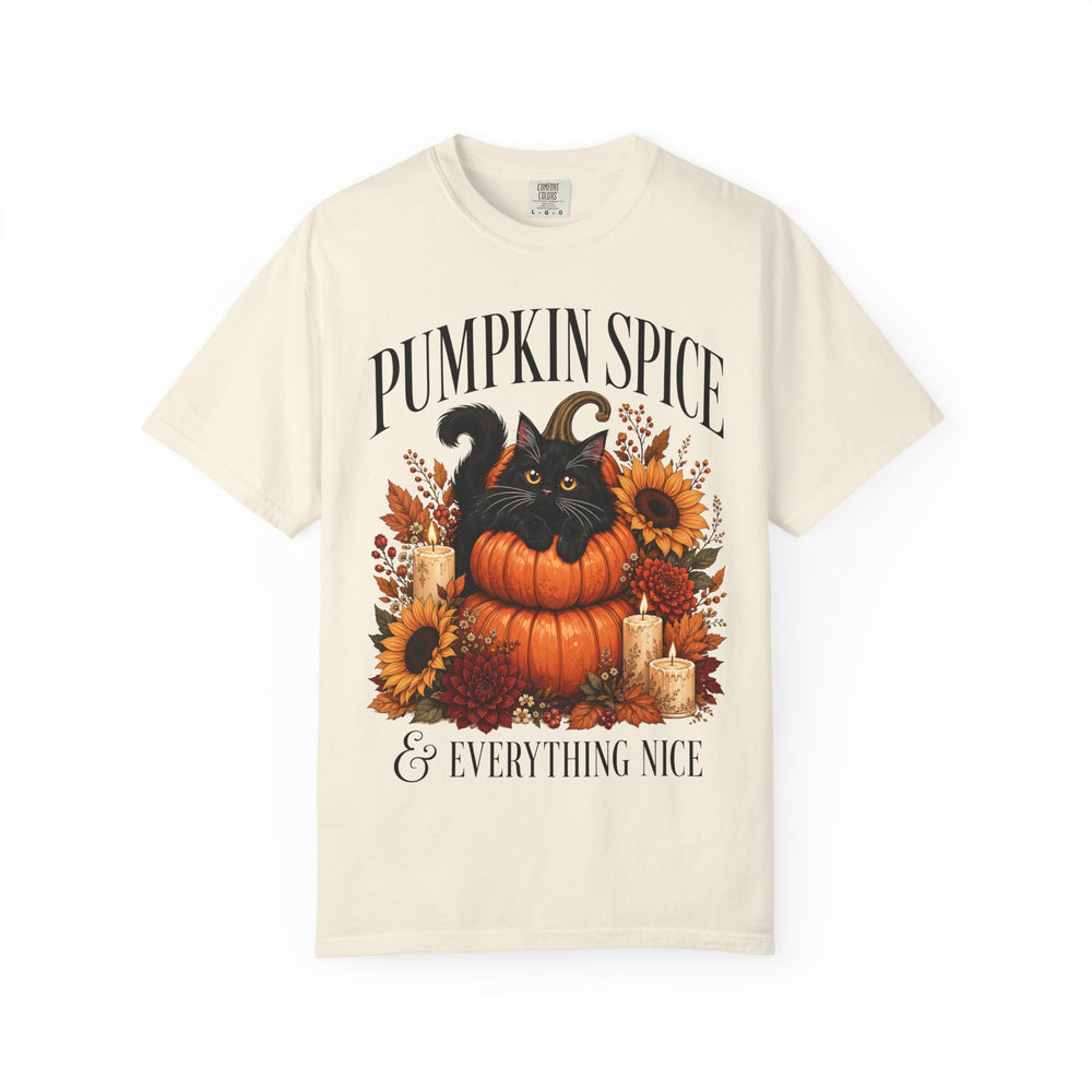 Pumpkin Spice & Everything Nice Foral Cat Womens WUNDERLAND Backyard Dept Halloween Booteek Short Sleeve Tee