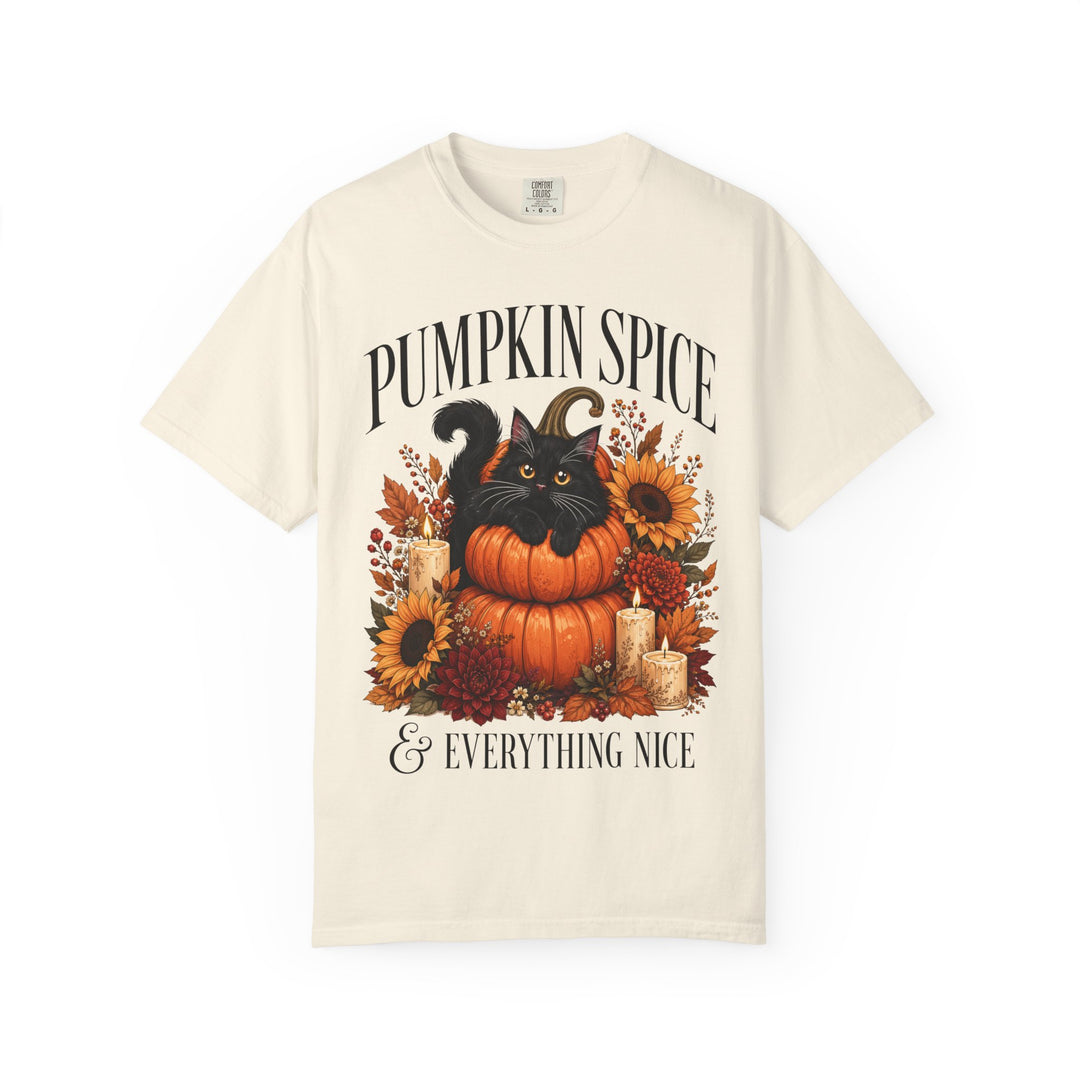 Pumpkin Spice &amp; Everything Nice Foral Cat Womens WUNDERLAND Backyard Dept Halloween Booteek Short Sleeve Tee