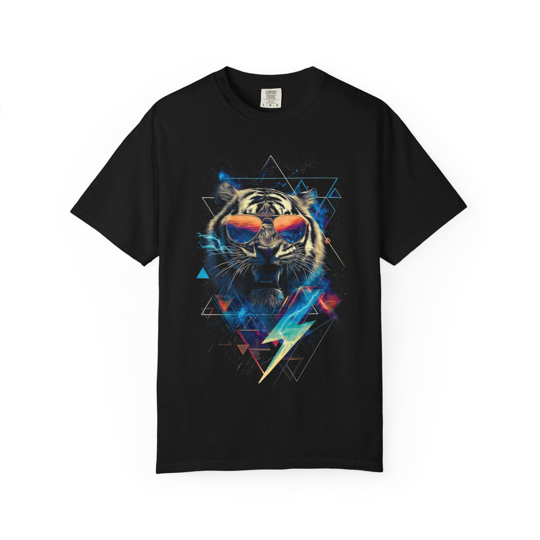 Retro Neon Tiger with Lightning Bolt Mens WUNDERLAND Vibes Short Sleeve Tee