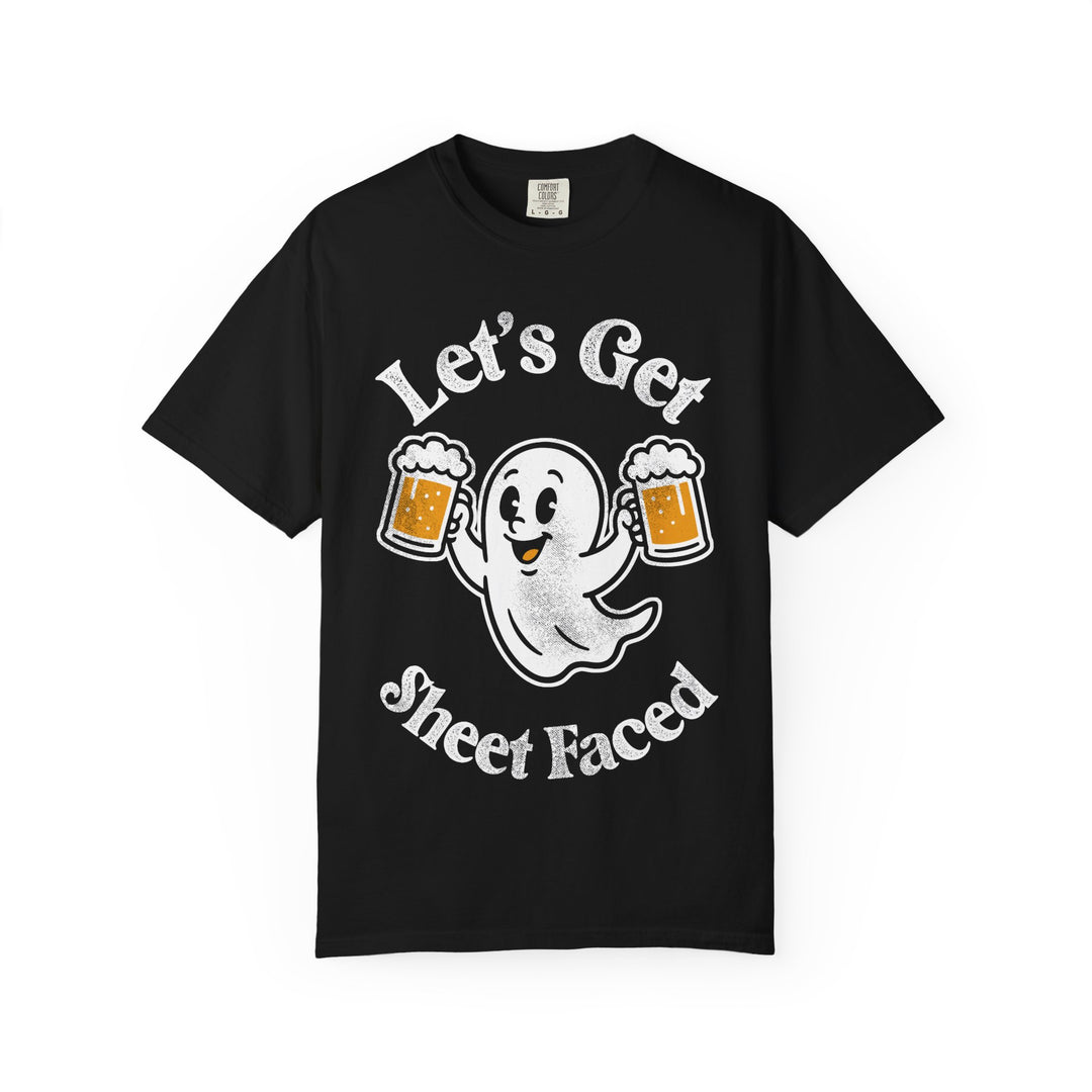 Let's Get Sheet Faced Ghost Beer Mens WUNDERLAND Backyard Dept Halloween Booteek 25 Short Sleeve Tee