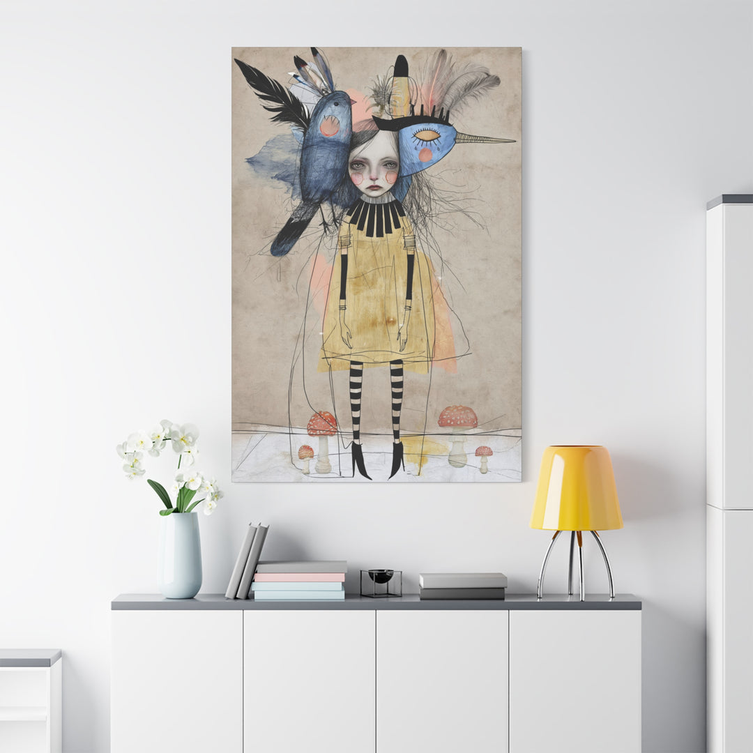 Surreal Serenity Bird Girl Matte Canvas Wall Art