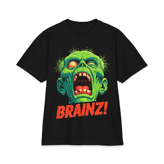 Brainz 8 Bit Retro Gamer Zombie Heavyweight Boxy Fit Halloween Tee