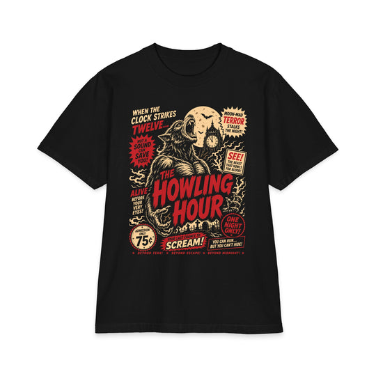 The Howling Hour Retro Poster Heavyweight Boxy Fit Halloween Tee