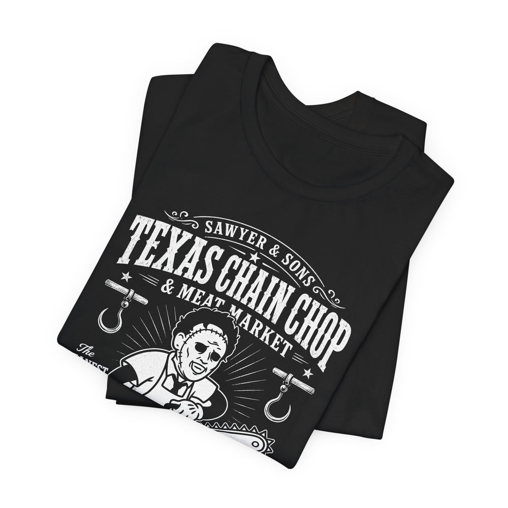 Texas Chain Chop Meat Market Chainsaw Butcher Men's Halloween Classic Fit Tee